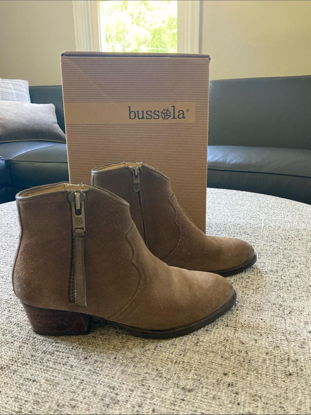 bussola Brown Suede Zip Ankle Booties